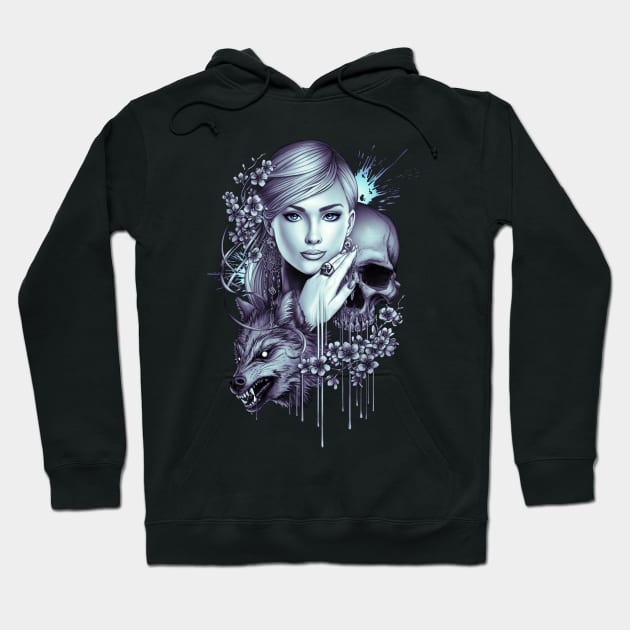 Wolf Skull Girl Tattoo Hoodie by bomazu